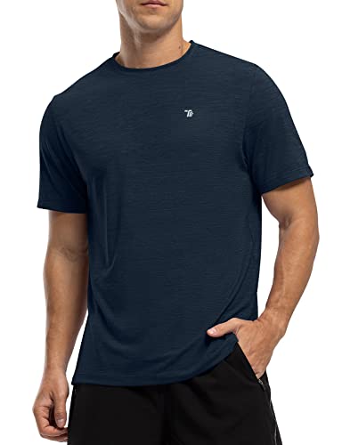 Rdruko Herren Workout-Shirt, trockene Passform, kurzärmelig, UPF 50+, Wandern, Laufen, athletisches Fitness-T-Shirt, Marineblau, L von Rdruko