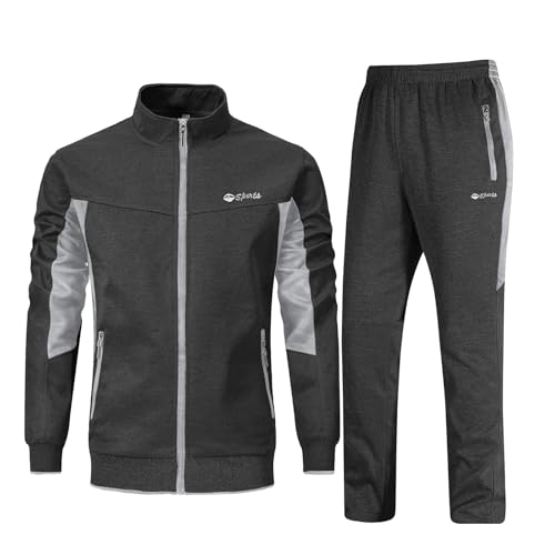 Rdruko Jogginganzug Herren Set Trainingsanzug Sportanzug Langarm Freizeitanzug Männer Tracksuit für Fußball Gym-Dunkelgrau Hellgrau XL von Rdruko