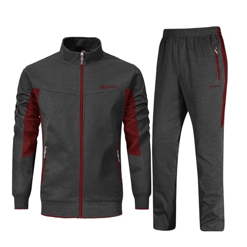 Rdruko Jogginganzug Herren Set Trainingsanzug Sportanzug Langarm Freizeitanzug Männer Tracksuit für Fußball Gym-Dunkelgrau Weinrot M von Rdruko