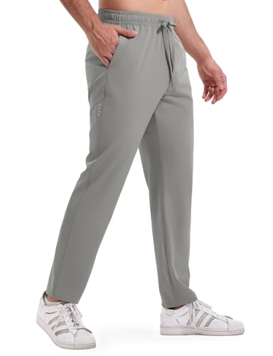 Rdruko Jogginghose Herren Lang Trainingshose Leichte Sporthose Schnelltrocknend Laufhose Atmungsaktive Freizeithose mit Taschen - Hellgrau L von Rdruko