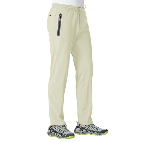 Rdruko Jogginghose Herren Lang Trainingshose Sporthose Schnelltrocknend Freizeithose Männer Fitness mit Reißverschlusstaschen-Beige L von Rdruko