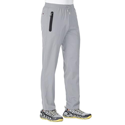 Rdruko Jogginghose Herren Lang Trainingshose Sporthose Schnelltrocknend Freizeithose Männer Fitness mit Reißverschlusstaschen-Hellgrau L von Rdruko