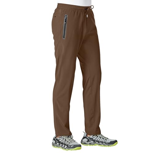 Rdruko Jogginghose Herren Lang Trainingshose Sporthose Schnelltrocknend Freizeithose Männer Fitness mit Reißverschlusstaschen-Kaffeebraun S von Rdruko