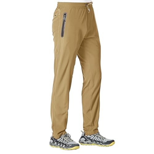 Rdruko Jogginghose Herren Lang Trainingshose Sporthose Schnelltrocknend Freizeithose Männer Fitness mit Reißverschlusstaschen-Khaki S von Rdruko
