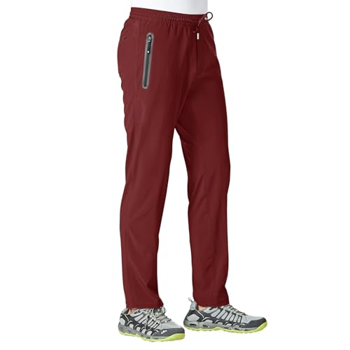 Rdruko Jogginghose Herren Lang Trainingshose Sporthose Schnelltrocknend Freizeithose Männer Fitness mit Reißverschlusstaschen-Weinrot XXL von Rdruko
