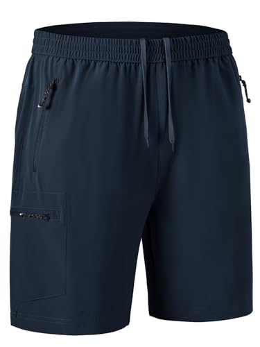 Rdruko Kurze Hosen Herren Sport Shorts Stretch Wanderhose Sommer Fahrradhose Schnelltrocknend Jogginghose Cargohose Laufshorts mit 4 Reißverschlusstaschen - Dunkelblau, M von Rdruko