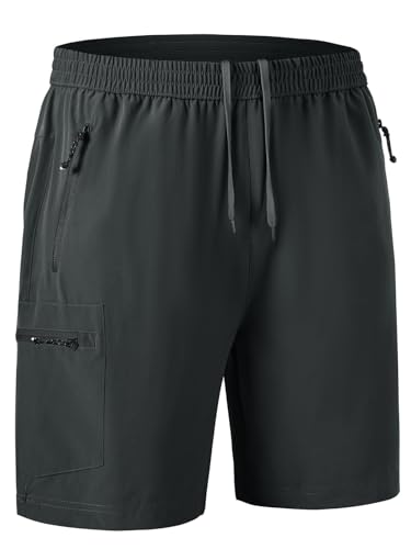Rdruko Kurze Hosen Herren Sport Shorts Stretch Wanderhose Sommer Fahrradhose Schnelltrocknend Jogginghose Cargohose Laufshorts mit 4 Reißverschlusstaschen - Dunkelgrau, M von Rdruko
