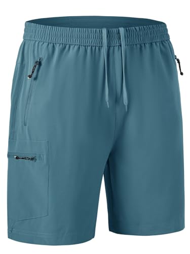 Rdruko Kurze Hosen Herren Sport Shorts Stretch Wanderhose Sommer Fahrradhose Schnelltrocknend Jogginghose Cargohose Laufshorts mit 4 Reißverschlusstaschen - Graublau, XXL von Rdruko