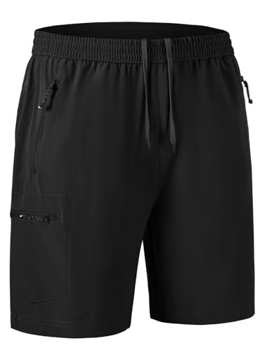 Rdruko Kurze Hosen Herren Sport Shorts Stretch Wanderhose Sommer Fahrradhose Schnelltrocknend Jogginghose Cargohose Laufshorts mit 4 Reißverschlusstaschen - Schwarz, XL von Rdruko