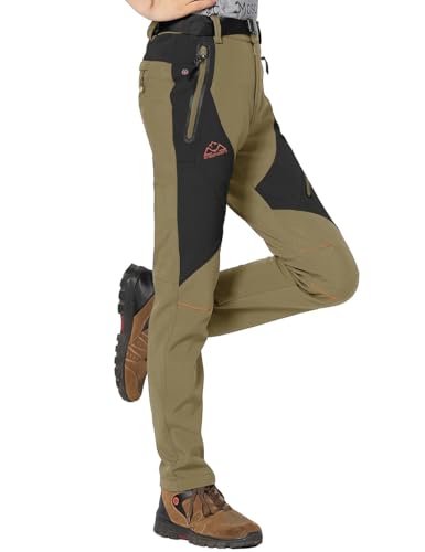 Rdruko Skihose Damen Wasserdicht Softshellhose Winter Gefüttert Winterhose Warme Outdoorhose Winddicht Wanderhose Thermo Trekkinghose Snowboardhose (Khaki, XS) von Rdruko