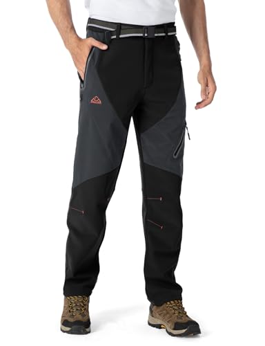 Rdruko Skihose Herren Wanderhose Winter Softshellhose Wasserdicht Winterhose Schneehose GefüTtert Outdoorhose Snowboardhose Thermohose-Schwarz 34 von Rdruko