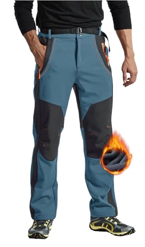 Rdruko Skihose Herren Wasserdicht Winter Softshellhose Winddicht Wanderhose Warme Winterhose Thermo Gefüttert Snowboardhose Trekkinghose mit Taschen (Graublau, L) von Rdruko