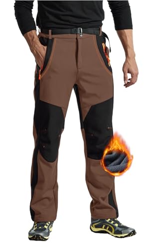 Rdruko Skihose Herren Wasserdicht Winter Softshellhose Winddicht Wanderhose Warme Winterhose Thermo Gefüttert Snowboardhose Trekkinghose mit Taschen (Kaffeebraun, XXL) von Rdruko
