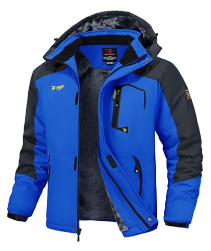 Rdruko Skijacke Herren Warme Winterjacke Gefüttert Verdickt Softshelljacke Wasserdicht Snowboardjacke Atmungsaktiv Funktionsjacke mit Abtrennbarer Kapuze(Frischblau, L) von Rdruko