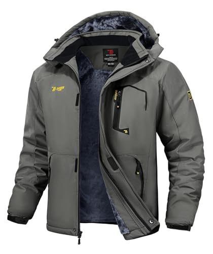 Rdruko Skijacke Herren Warme Winterjacke Gefüttert Verdickt Softshelljacke Wasserdicht Snowboardjacke Atmungsaktiv Funktionsjacke mit Abtrennbarer Kapuze(Mittelgrau, L) von Rdruko