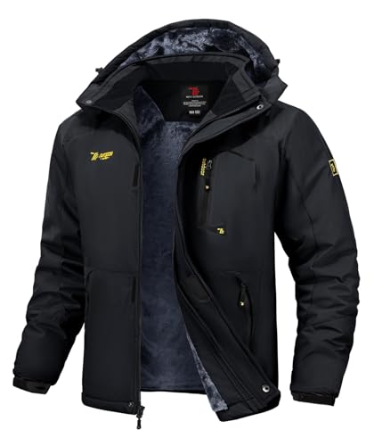 Rdruko Skijacke Herren Warme Winterjacke Gefüttert Verdickt Softshelljacke Wasserdicht Snowboardjacke Atmungsaktiv Funktionsjacke mit Abtrennbarer Kapuze(Schwarz, M) von Rdruko