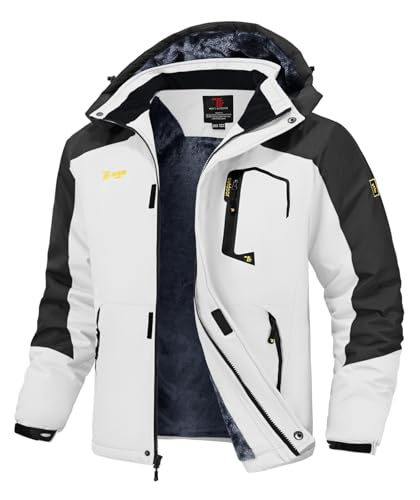 Rdruko Skijacke Herren Warme Winterjacke Gefüttert Verdickt Softshelljacke Wasserdicht Snowboardjacke Atmungsaktiv Funktionsjacke mit Abtrennbarer Kapuze(Schwarz Und Weiß, XXL) von Rdruko