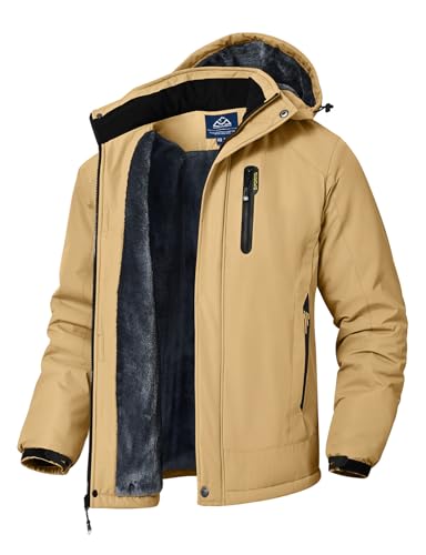 Rdruko Skijacke Herren Winterjacke Snowboardjacke Warme Fleece GefüTtert Winter Jacke Wasserdicht Funktionsjacke Männer Outdoor Wanderjacke mit Kapuze-Khaki S von Rdruko