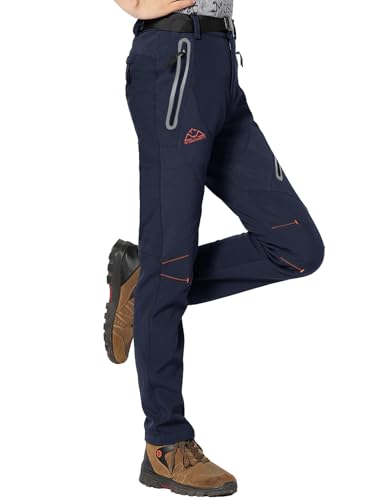 Rdruko Softshellhose Damen Winter Skihose Wasserdicht Thermohose Gefüttert Warm Winterhos Outdoorhose Wanderhose Trekkinghose mit Taschen (Rein Dunkelblau, M) von Rdruko
