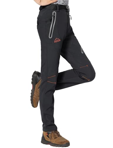 Rdruko Softshellhose Damen Winter Skihose Wasserdicht Thermohose Gefüttert Warm Winterhos Outdoorhose Wanderhose Trekkinghose mit Taschen (Rein Dunkelgrau, L) von Rdruko