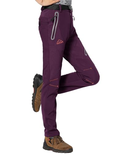Rdruko Softshellhose Damen Winter Skihose Wasserdicht Thermohose Gefüttert Warm Winterhos Outdoorhose Wanderhose Trekkinghose mit Taschen (Rein Violett, S) von Rdruko