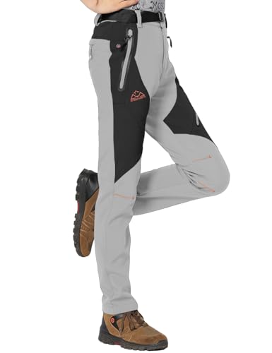 Rdruko Softshellhose Damen Winter Snowboardhose Gefüttert Warm Skihose Wasserdicht Winterhos Outdoorhose Wanderhose Trekkinghose mit Taschen (Hellgrau, XS) von Rdruko