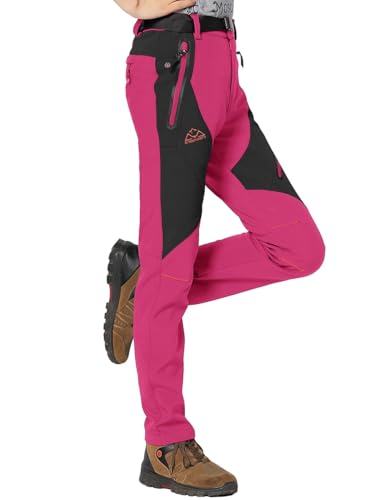 Rdruko Softshellhose Damen Winter Snowboardhose Gefüttert Warm Skihose Wasserdicht Winterhos Outdoorhose Wanderhose Trekkinghose mit Taschen (Rosenrot, XS) von Rdruko