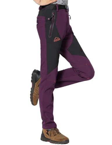Rdruko Softshellhose Damen Winter Snowboardhose Gefüttert Warm Skihose Wasserdicht Winterhos Outdoorhose Wanderhose Trekkinghose mit Taschen (Violett, M) von Rdruko