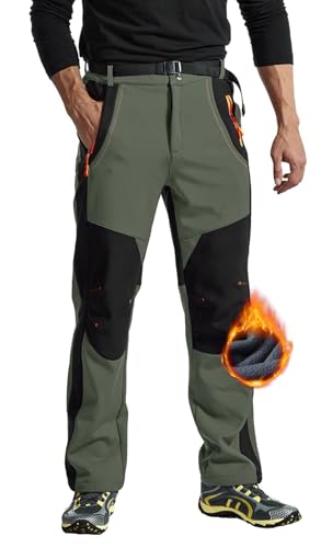 Rdruko Softshellhose Herren Winter Skihose Wasserdicht Winterhose Gefüttert Outdoor Thermohose Verdickte Wanderhose für Skifahren Wandern Camping (Armeegrün, M) von Rdruko