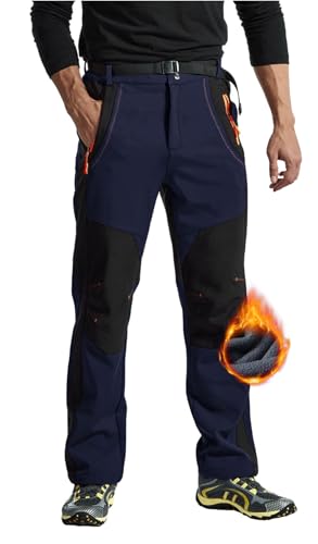 Rdruko Softshellhose Herren Winter Skihose Wasserdicht Winterhose Gefüttert Outdoor Thermohose Verdickte Wanderhose für Skifahren Wandern Camping (Dunkelblau, M) von Rdruko