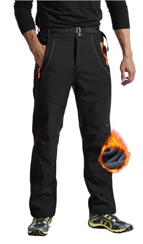 Rdruko Softshellhose Herren Winter Skihose Wasserdicht Winterhose Gefüttert Outdoor Thermohose Verdickte Wanderhose für Skifahren Wandern Camping (Schwarz, M) von Rdruko