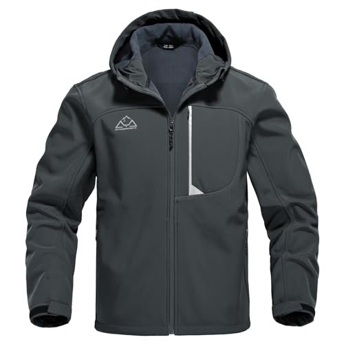 Rdruko Softshelljacke Herren Wasserdicht Funktionsjacke Fleece Gefüttert Jacke Winter Wanderjacke Outdoorjacke Winddicht Winterjacke Freizeitjacke-Dunkelgrau XL von Rdruko