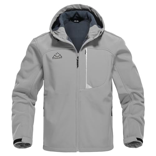 Rdruko Softshelljacke Herren Wasserdicht Funktionsjacke Fleece Gefüttert Jacke Winter Wanderjacke Outdoorjacke Winddicht Winterjacke Freizeitjacke-Hellgrau XXL von Rdruko