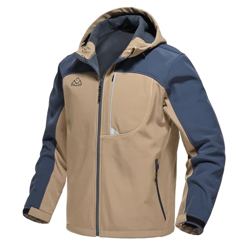 Rdruko Softshelljacke Herren Wasserdicht Funktionsjacke Fleece Gefüttert Jacke Winter Wanderjacke Outdoorjacke Winddicht Winterjacke Freizeitjacke-Khaki S von Rdruko