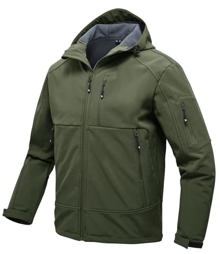 Rdruko Softshelljacke Herren Wasserdicht Gefütterte Winterjacke Funktionsjacke mit Fleece Outdoorjacke Winddichte Freizeitjacke für Wandern Fahrrad Camping(Armeegrün, XXL) von Rdruko