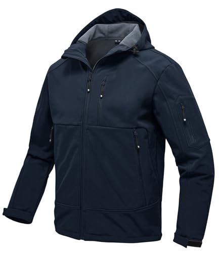 Rdruko Softshelljacke Herren Wasserdicht Gefütterte Winterjacke Funktionsjacke mit Fleece Outdoorjacke Winddichte Freizeitjacke für Wandern Fahrrad Camping(Dunkelblau, S) von Rdruko