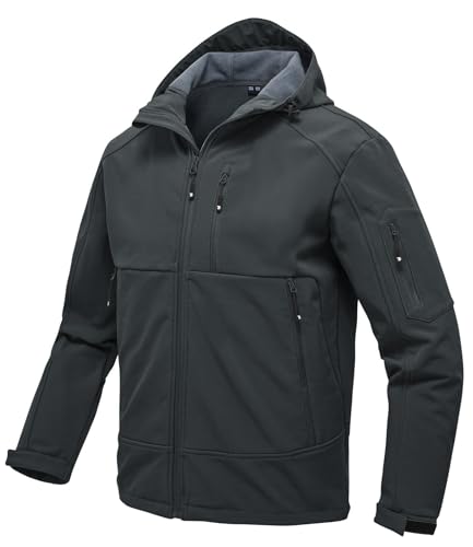 Rdruko Softshelljacke Herren Wasserdicht Gefütterte Winterjacke Funktionsjacke mit Fleece Outdoorjacke Winddichte Freizeitjacke für Wandern Fahrrad Camping(Dunkelgrau, L) von Rdruko