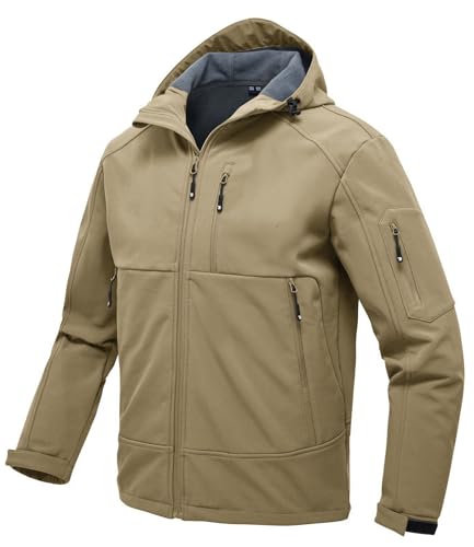 Rdruko Softshelljacke Herren Wasserdicht Gefütterte Winterjacke Funktionsjacke mit Fleece Outdoorjacke Winddichte Freizeitjacke für Wandern Fahrrad Camping(Khaki, XXL) von Rdruko
