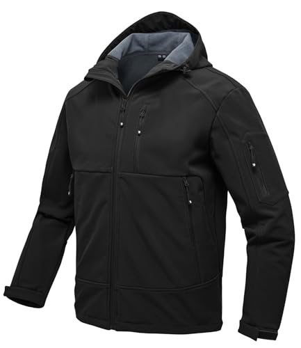 Rdruko Softshelljacke Herren Wasserdicht Gefütterte Winterjacke mit Kapuze Warm Frühling Wanderjacke Windbreaker Fleece Jacken Funktionsjacke (Schwarz, L) von Rdruko