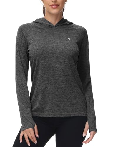 Rdruko Sportshirt Damen Langarm Hoodie UV Shirt UPF 50+ Sonnenschutz Pullover mit Daumenlöcher für Yoga Wandern Surfen Schwimmen Laufen (Dunkelgrau, L) von Rdruko