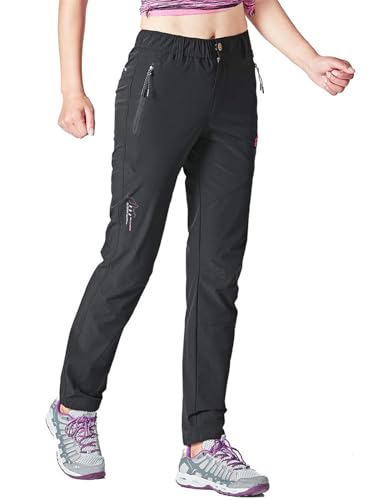 Rdruko Wanderhose Damen Outdoorhose Leichte Schnelltrocknend Trekkinghose UV-Schutz UPF 50+ Funktionshose Atmungsaktiv Hosen Sommer-Schwarz XS von Rdruko