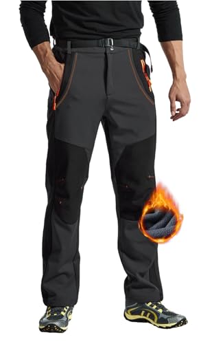 Rdruko Wanderhose Herren Winter Skihose Wasserdicht Winterhose Thermo Gefüttert Softshellhose Trekkinghose Winddicht Funktionshose (Dunkelgrau, XXL) von Rdruko