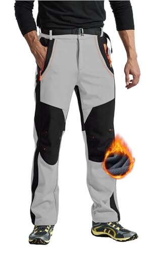 Rdruko Wanderhose Herren Winter Skihose Wasserdicht Winterhose Thermo Gefüttert Softshellhose Trekkinghose Winddicht Funktionshose (Hellgrau, XXL) von Rdruko