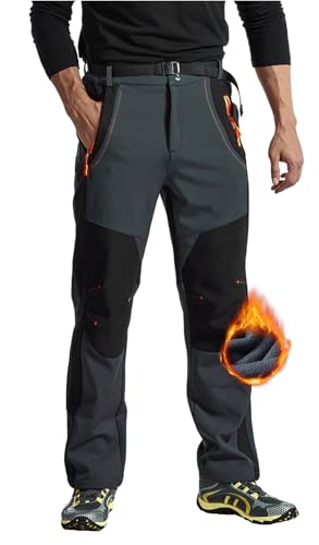 Rdruko Wanderhose Herren Winter Skihose Wasserdicht Winterhose Thermo Gefüttert Softshellhose Trekkinghose Winddicht Funktionshose (Kühles Grau, 3XL) von Rdruko