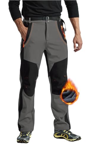Rdruko Wanderhose Herren Winter Skihose Wasserdicht Winterhose Thermo Gefüttert Softshellhose Trekkinghose Winddicht Funktionshose Eisen Grau, XL von Rdruko