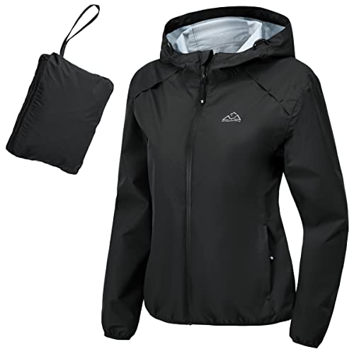 Rdruko Wasserdichte Damen-Laufjacke, leicht, verstaubar, Regenjacke, Outdoor, Wandern, Wandern, Windbreaker, Kapuzenmantel, Schwarz , 46 von Rdruko