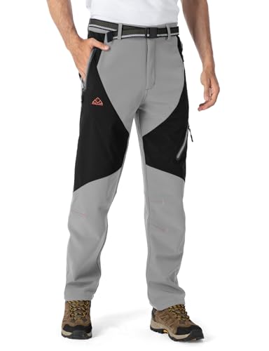 Rdruko Skihose Herren Wanderhose Winter Softshellhose Wasserdicht Winterhose Schneehose GefüTtert Outdoorhose Snowboardhose Thermohose-Hellgrau 34 von Rdruko