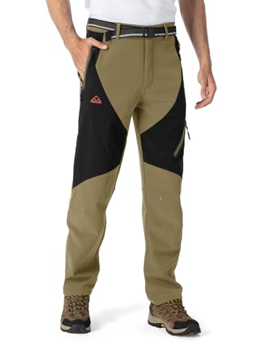 Rdruko Skihose Herren Wanderhose Winter Softshellhose Wasserdicht Winterhose Schneehose GefüTtert Outdoorhose Snowboardhose Thermohose-Khaki 32 von Rdruko