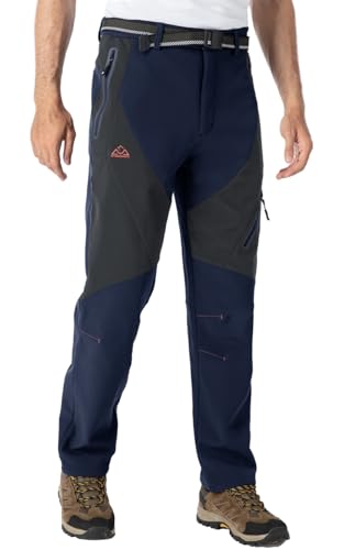 Rdruko Winterhose Herren Fleece Softshellhose Wasserdicht Gefüttert Wanderhose Skihose Winter Thermo Outdoorhose Lang Snowboardhose für Männer-Marineblau 30 von Rdruko