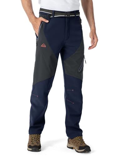 Rdruko Skihose Herren Wanderhose Winter Softshellhose Wasserdicht Winterhose Schneehose GefüTtert Outdoorhose Snowboardhose Thermohose-Marineblau 36 von Rdruko